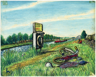 202761 Gezicht op het Amsterdam-Rijnkanaal te Utrecht, met op de voorgrond een kast met een reddingsboei.